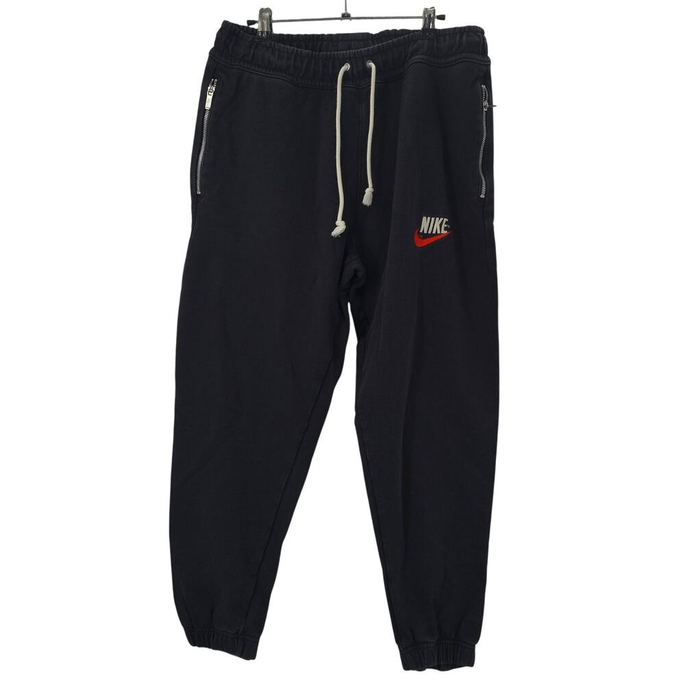Nike Pants Mens Medium Black French Terry Jogger Zip Pockets Ankle Zippers
